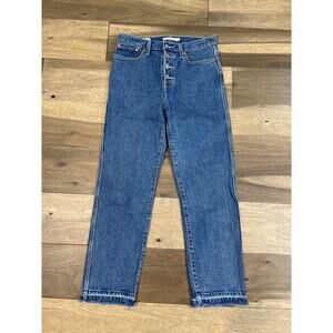 Levi’s Premium Wedgie Straight Cropped High Rise Button Fly Raw Hem Cotton Denim